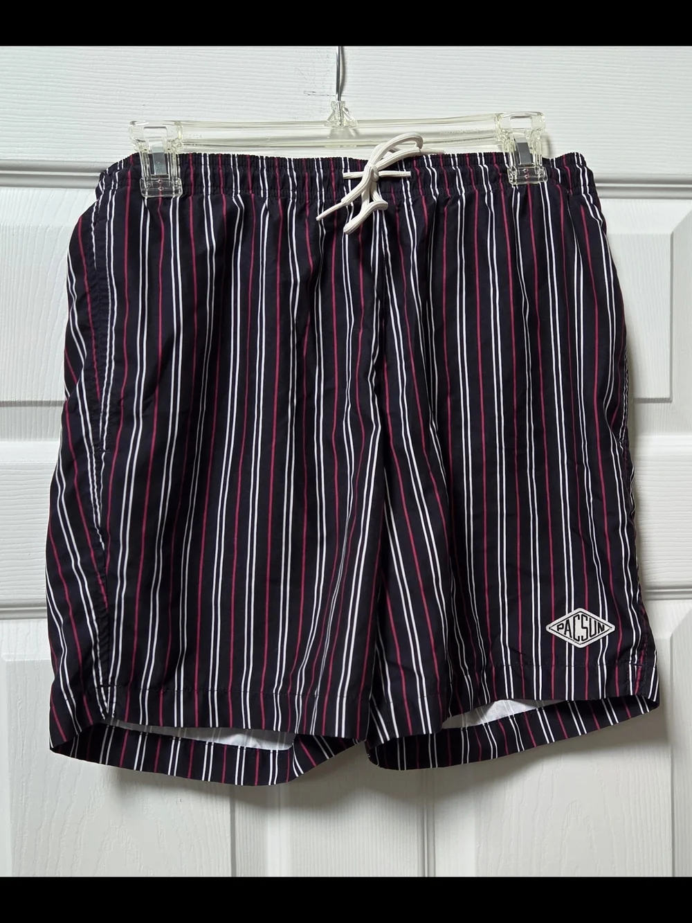 PacSun Black Swim Trunks with White and Pink Stripes